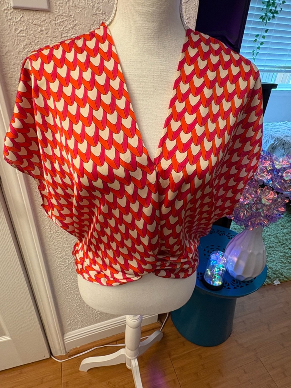 Have Pink and Cream Geometric V-Neck Blouse